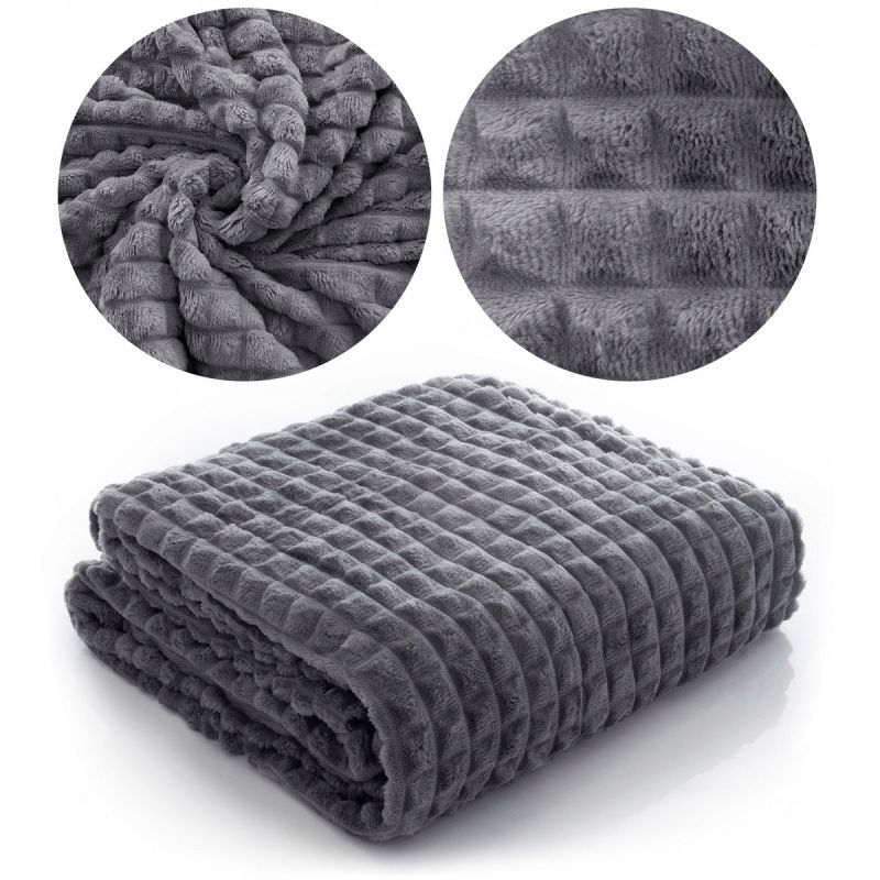 Koc narzuta Mikrofibra 160x200 TŁOCZONY ciepły szary