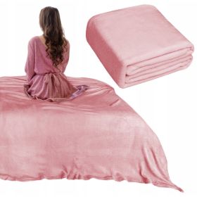 Koc narzuta Mikrofibra 200x220 miękki LEKKI ciepły RÓŻOWY Jednokolorowy