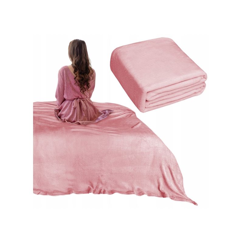Koc narzuta Mikrofibra 200x220 miękki LEKKI ciepły RÓŻOWY Jednokolorowy