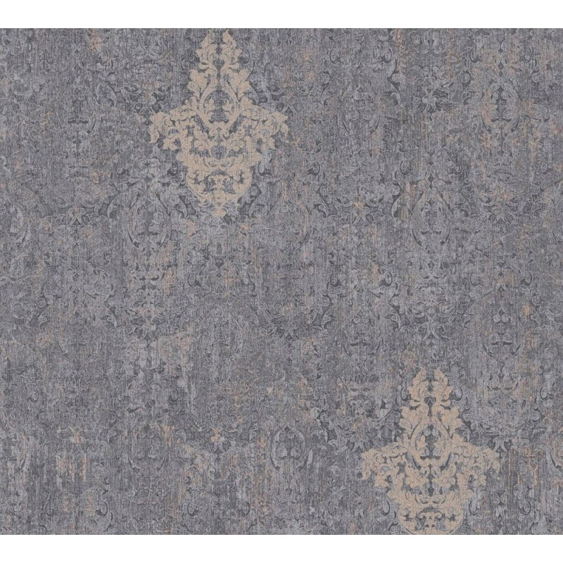 Tapeta 651-04 / 10037-9 SZARY BETON TYNK ORNAMENT ZŁOTO Fliz Zmywalna