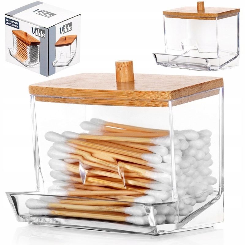 Pojemnik łazienkowy na patyczki kosmetyczne bambusowa pokrywka