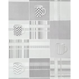TAPETA 9127-10 KAFELKI PŁYTKI SZARA BIEL Kubki Filiżanki Kuchnia Winyl