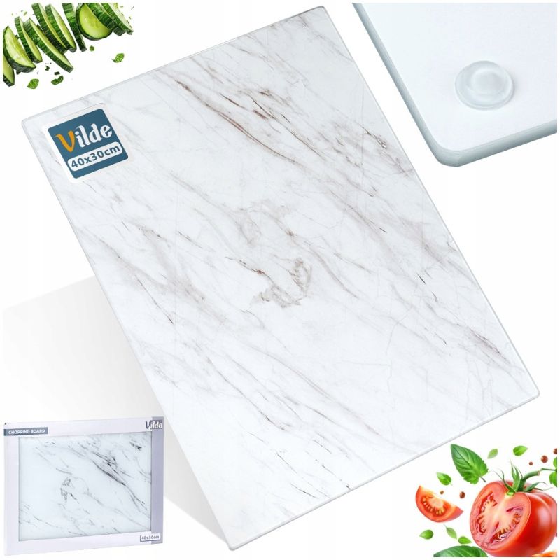 Deska szklana do krojenia serwowania 40x30 cm szkło hartowane biały marmur