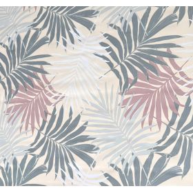 OBRUS CERATA GRUBA NA METRY Krem Szara Biel Róż Pastelowe Liście Palm