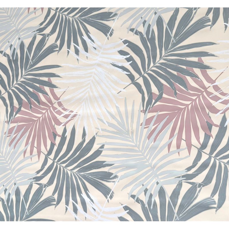 OBRUS CERATA GRUBA NA METRY Krem Szara Biel Róż Pastelowe Liście Palm
