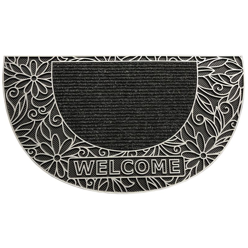 Wycieraczka 40x70 antypoślizgowa kokosowa gumowa PÓŁOKRAGŁA welcome kwiaty