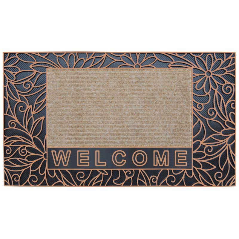 Wycieraczka 45x70 antypoślizgowa Welcome kokosowa złote kwiaty