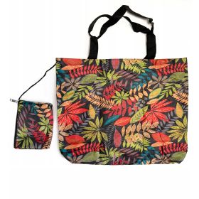 TORBA PORTFEL MAX SKŁADANA EKO ZAKUPY Czarna Liście Palm Czerwone Zieleń
