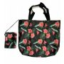 TORBA PORTFEL MAX SKŁADANA EKO ZAKUPY Czarna Zielone Liście Róż Kwiat