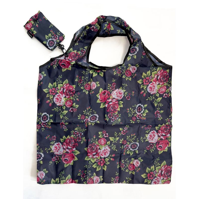 TORBA SKŁADANA EKO SOFT ZAKUPY Czarna Czerwone Róże