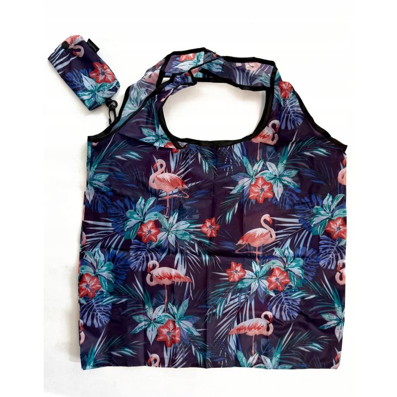 TORBA SKŁADANA EKO SOFT ZAKUPY Granat Kwiaty Liście Flaming