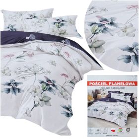 Komplet pościeli 220 x 200 + 2 poszewki POŚCIEL FLANELOWA KWIATY 3cz.