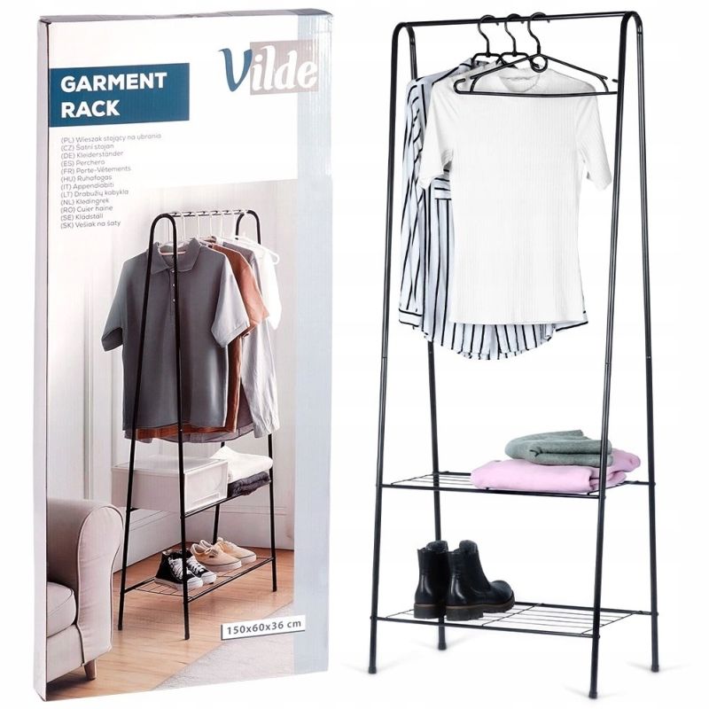 Stojący Wieszak na ubrania buty torebki metalowy czarny 153 cm