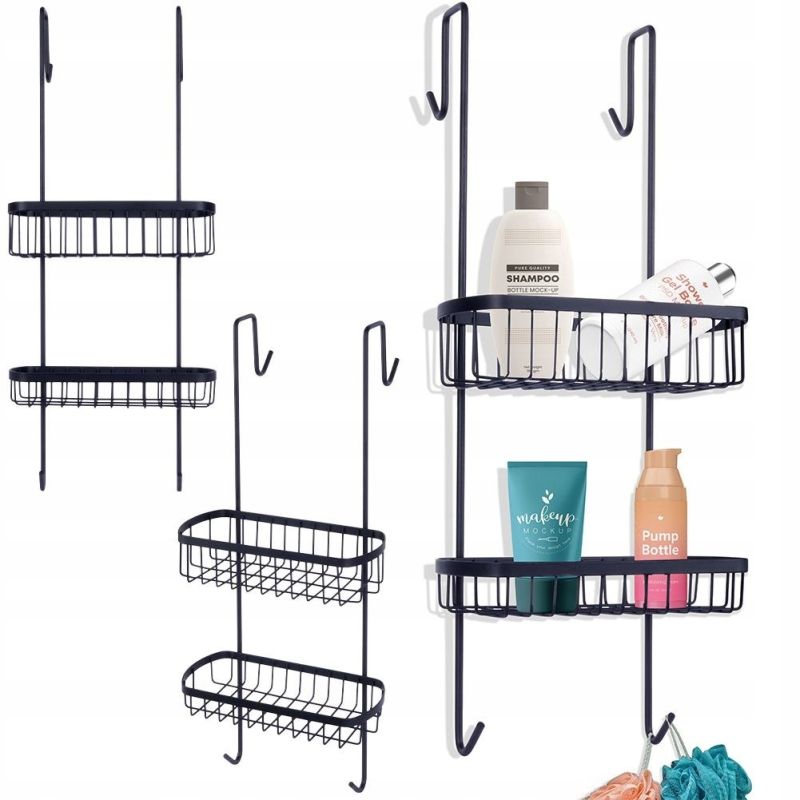 Półka pod prysznic metalowa czarna zawieszana wieszak łazienkowy nierdzewny