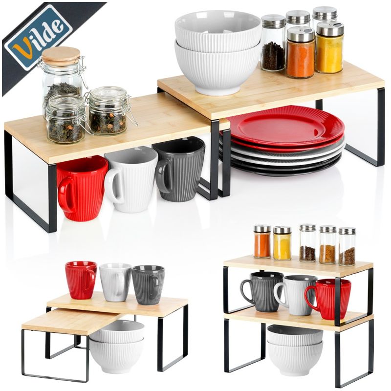 Półka kuchenna podwójna na przyprawy kubki drewniana piętrowa narożna regał