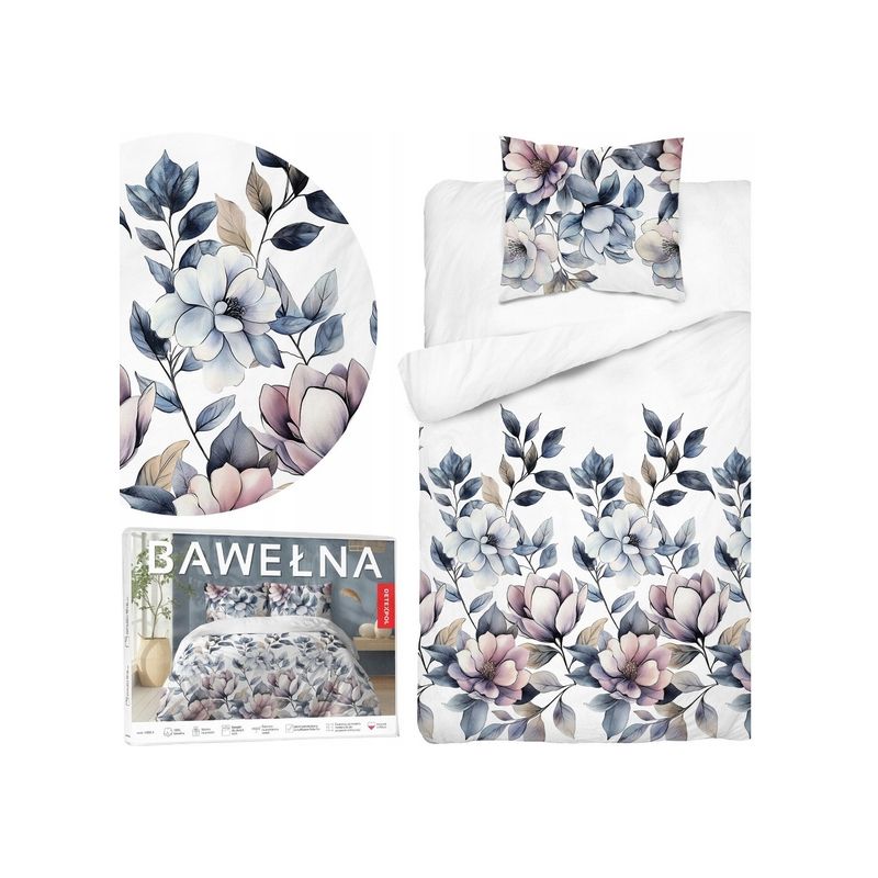 Komplet pościel 140 x 200 + poszewka pościel NIEBIESKIE KWIATY