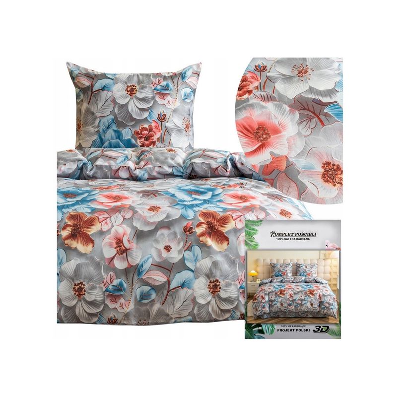 Komplet pościel 140 x 200 + poszewka pościel KOLOROWE KWIATY