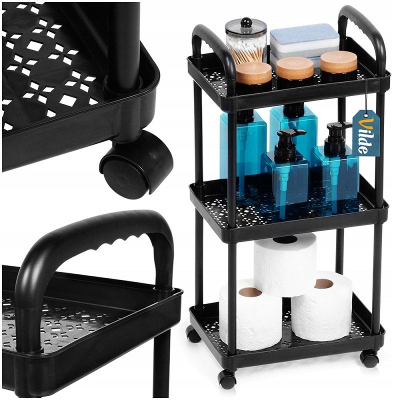 Regał na kółkach czarny 3-poziomowy 30x21x61 cm