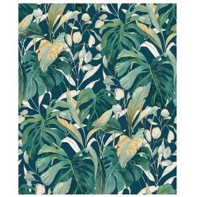 TAPETA A58502 Malowane liście tropikalna zielony turkusowy Fliz