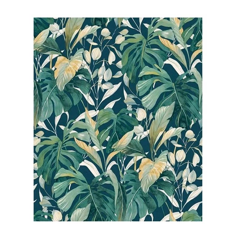 TAPETA A58502 Malowane liście tropikalna zielony turkusowy Fliz