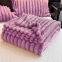 Koc 160 x 200 Mikrofibra Pluszowy Pasy Shirley fioletowy puszysty
