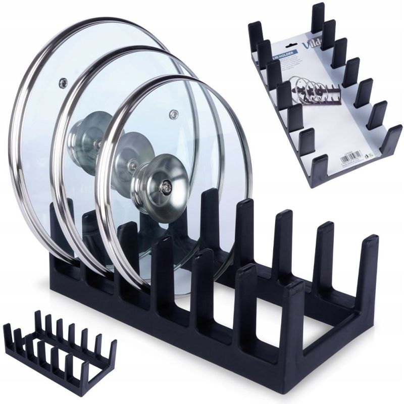 Stojak na POKRYWKI TALERZE organizer kuchenny czarny 28x15x9 cm