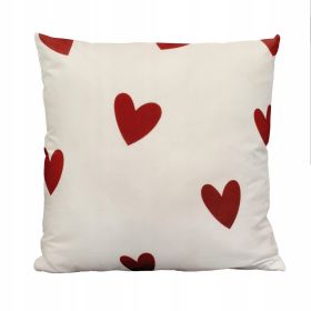 Poszewka na Poduszkę 40x40 Jasiek kremowa w czerwone serca Dekoracyjna