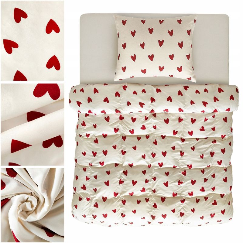 Pościel 140x200 + poszewka 70x80 CZERWONE SERCA 2cz