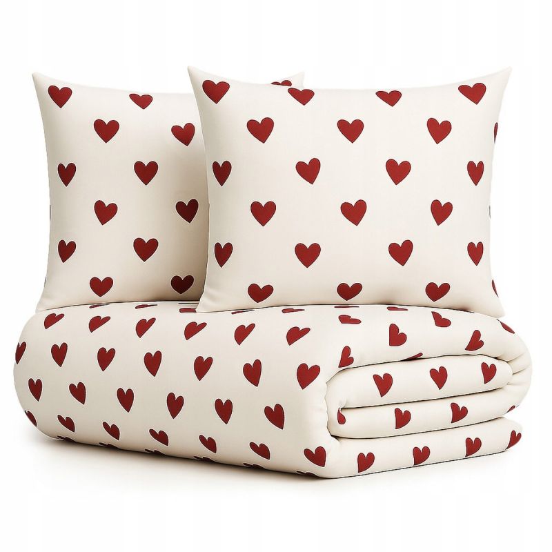 Pościel 220x200 + 2 poszewki 70x80 CZERWONE SERCA 3cz