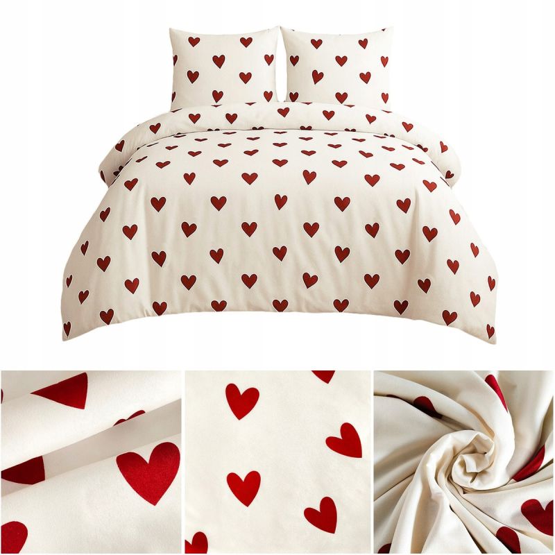 Pościel 160x200 + 2 poszewki 70x80 CZERWONE SERCA 3cz