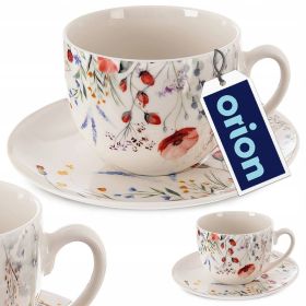 Filiżanka z talerzykiem Kwiaty MAKI 260 ml do picia kawy herbaty PORCELANA