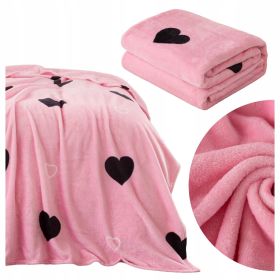 KOC NARZUTA 160x200 na łóżko kanapę MIKROFIBRA Inger RÓŻOWY SERCA pluszowy