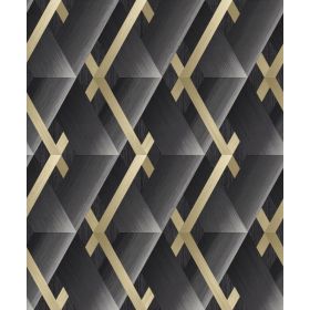 Tapeta 183904 Grandeco Zmywalna Geometryczna Czarna w złote linie FLIZ