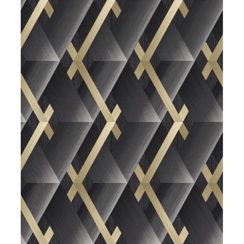 Tapeta 183904 Grandeco Zmywalna Geometryczna Czarna w złote linie FLIZ