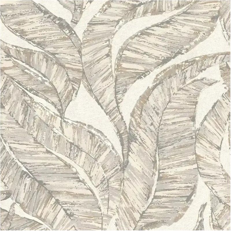TAPETA 653427 WINYLOWA NA FIZELINIE SZARO BEŻOWE LIŚCIE LISTKI RASCH