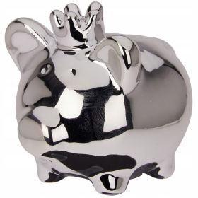 Skarbonka świnka ceramiczna srebrna lustrzana 9,5x7x8,5 cm