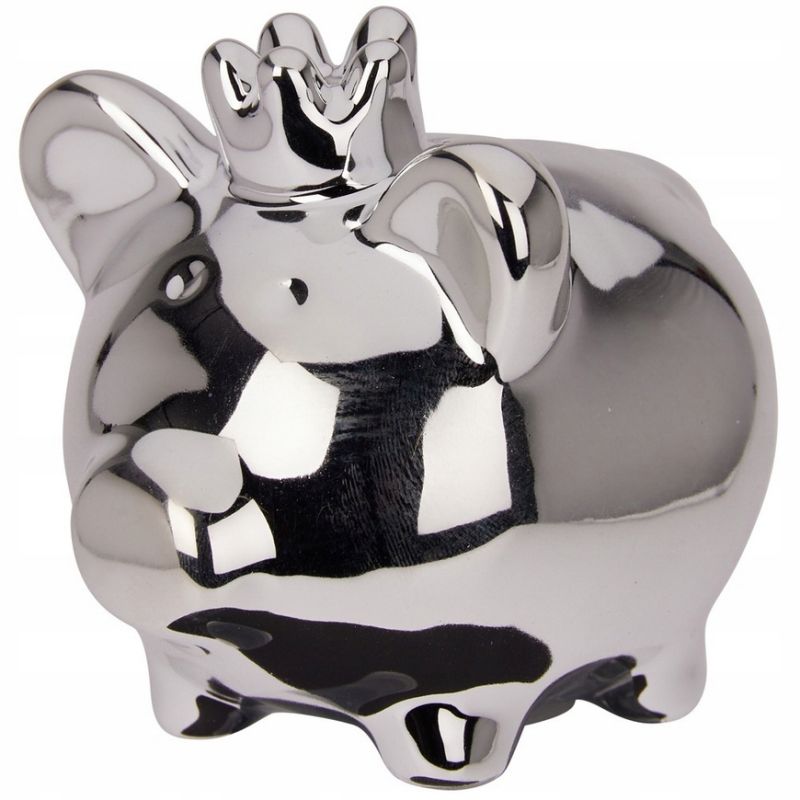 Skarbonka świnka ceramiczna srebrna lustrzana 9,5x7x8,5 cm