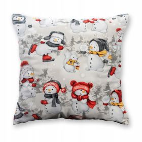 Poszewka na Poduszkę BAWEŁNA 40x40 SZARA bałwanki zimowy wzór