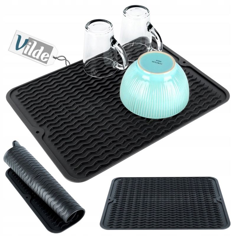 Mata do suszenia naczyń silikonowa czarna 40x30 cm