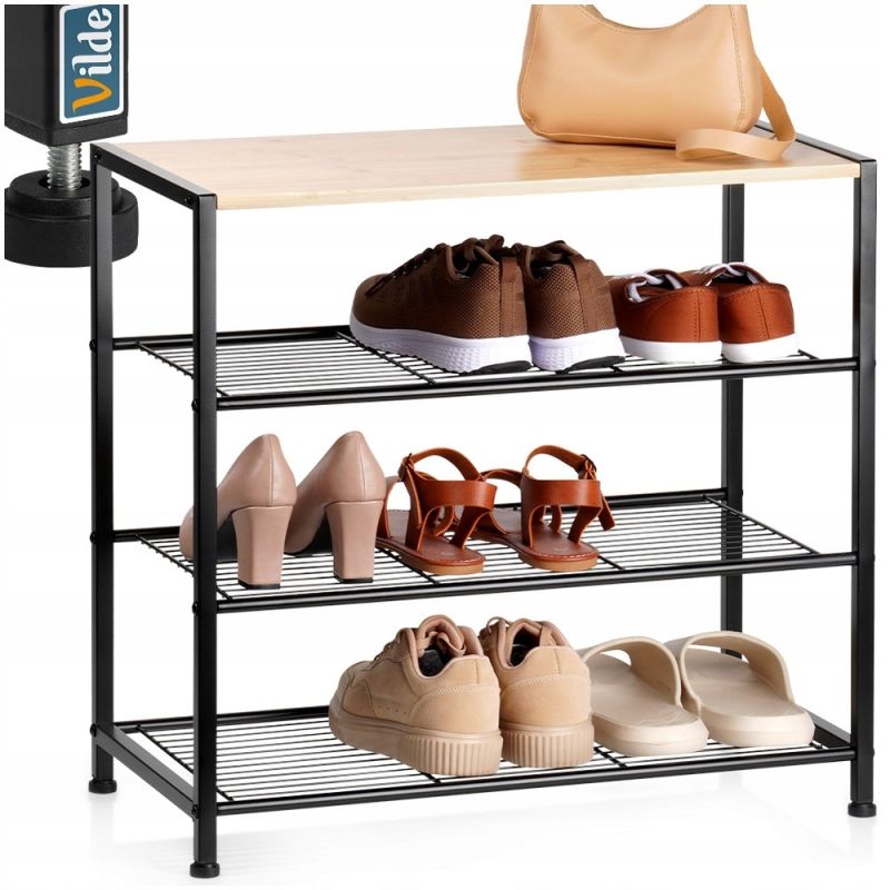 Regał na buty metalowy z półką czarny 4-poziomowy 60x30x57cm