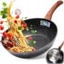 Wok Głęboka Patelnia granitowa BLACK&WOOD 28 cm uniwersalna gaz indukcja