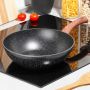 Wok Głęboka Patelnia granitowa BLACK&WOOD 28 cm uniwersalna gaz indukcja