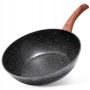 Wok Głęboka Patelnia granitowa BLACK&WOOD 28 cm uniwersalna gaz indukcja