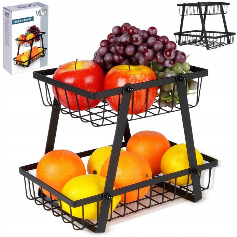 Kosz na owoce metal czarny koszyk metalowy czarny 2-poziomowy