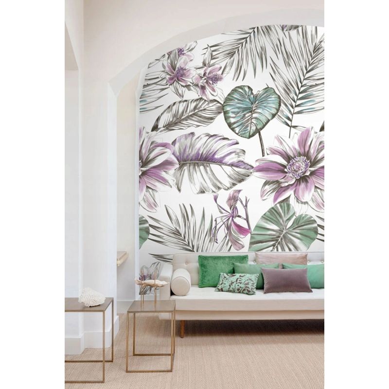 Tapeta MURAL 159cmx280cm FOTOTAPETA panoramiczna kwiaty liście