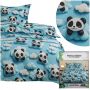 Pościel 2 częściowa 140x200 + poszewka 70x80 dla dzieci niebieska Pandy
