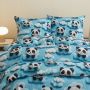 Pościel 2 częściowa 140x200 + poszewka 70x80 dla dzieci niebieska Pandy