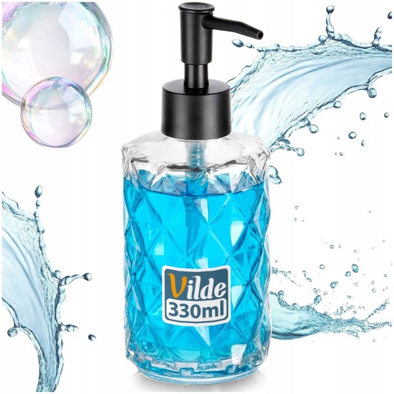 Szklany Elegancki Dozownik do mydła w płynie przezroczysty 330 ml