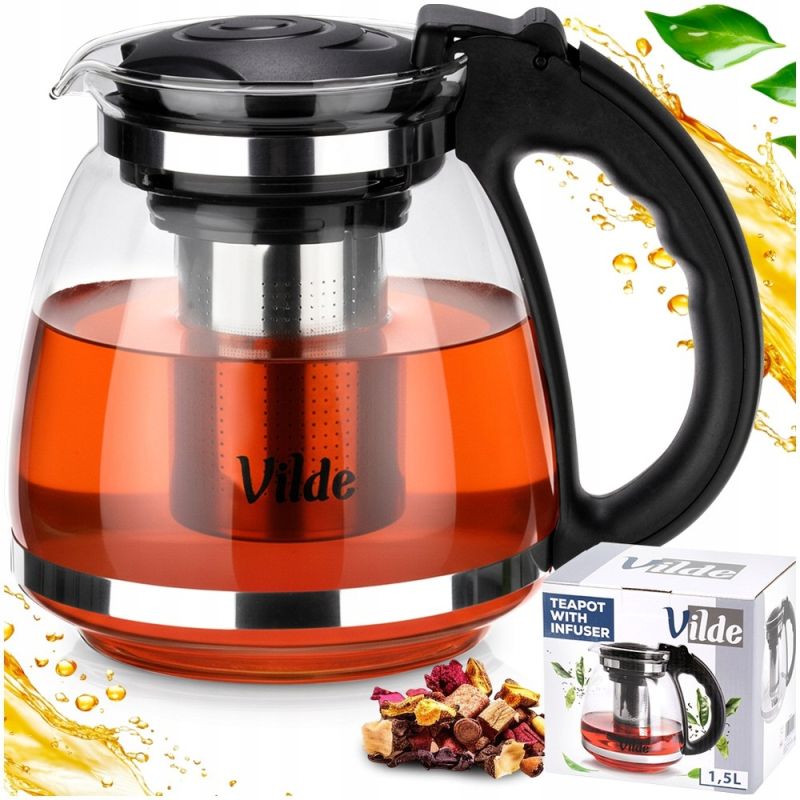 Dzbanek z zaparzaczem do herbaty szklany żaroodporny 1,5 l