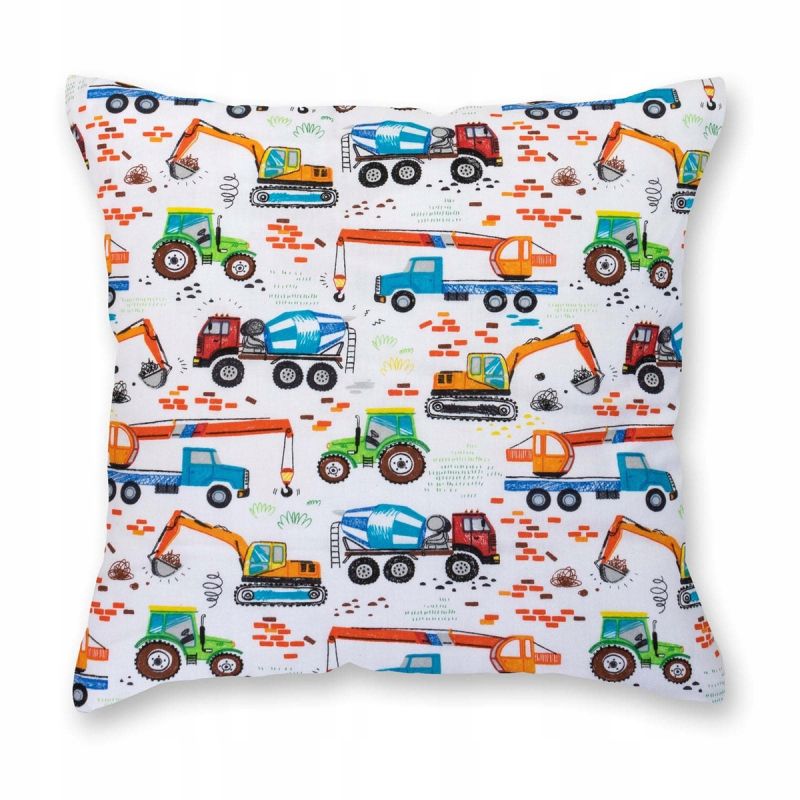 Poszewka na Poduszkę BAWEŁNA 40x40 BIAŁA kolorowe samochody traktory